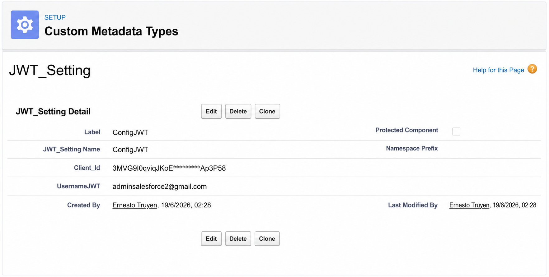 JWT custom metadata detail page