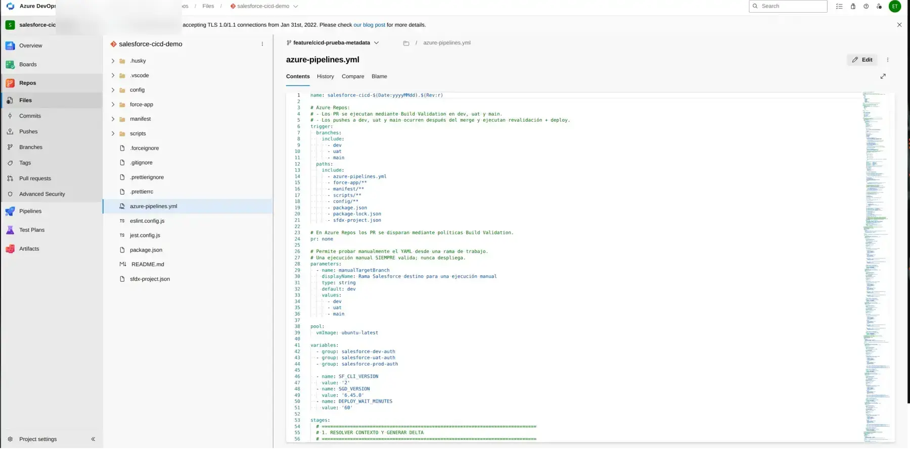 Azure DevOps pull request with required checks and review approval